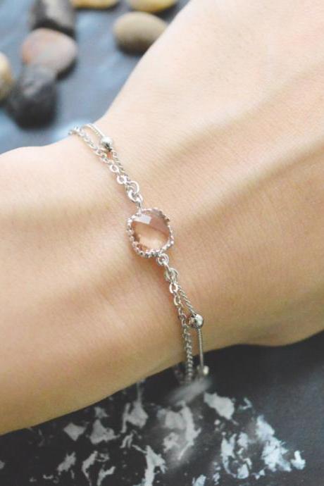 C-045 Champagne bracelet, Silver framed bracelet, Layered bracelet, Simple bracelet, Ball chain, Silver plated/Everyday jewelry/
