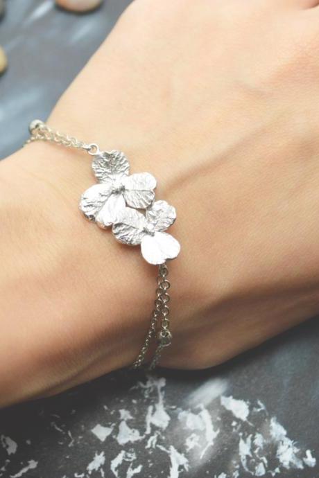 C-070 Flower Bracelet, Simple Bracelet, Modern Bracelet, Ball Chain, Silver Plated/everyday Jewelry/