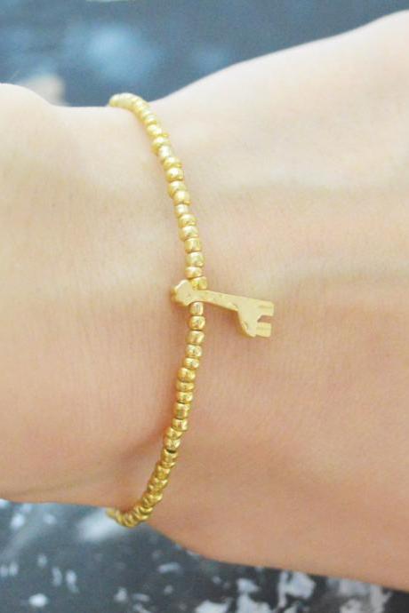 C-104 Gold Beaded bracelet, Seed bead bracelet, Giraffe bracelet, Simple, Modern bracelet, Gold plated/Everyday jewelry/