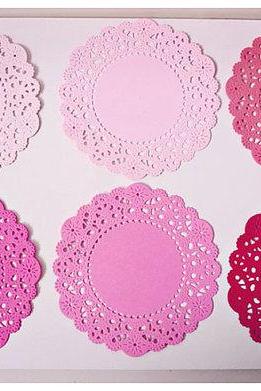 6 Parisian Lace Doily pink & red / pack 
