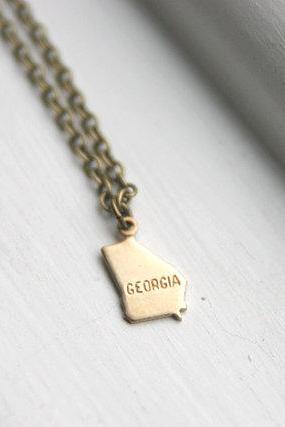 Georgia State Charm Necklace, Map Land Geography Necklace, Gold State Necklace