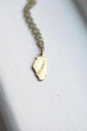 Small Gold Illinois State Necklace, Mini State Necklace, Chicago Necklace, Bridesmaid gifts