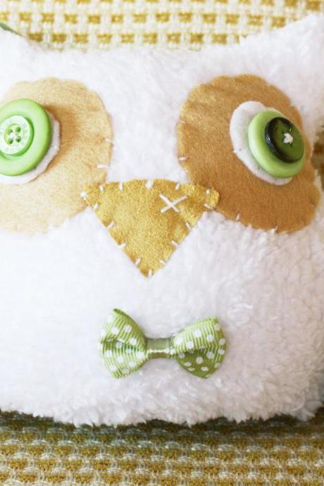 Boobeloobie Orli The Owl In Olive Green, White And Cream With A Yellow Beak And Wing Detail