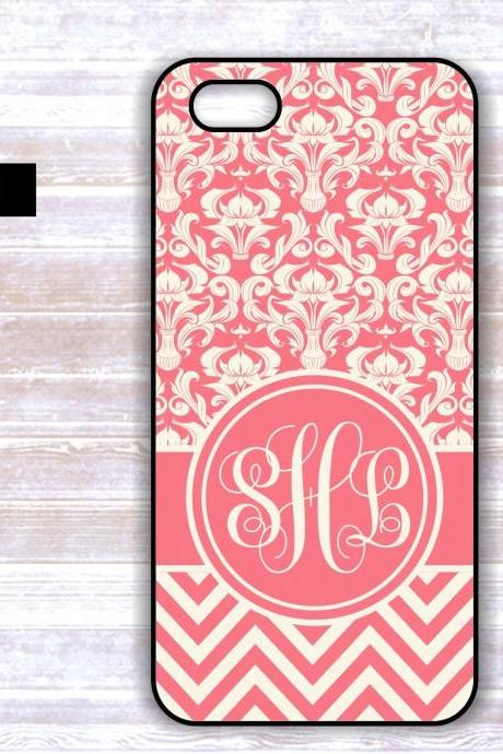 Iphone 5 case - Iphone 4/4S case - Samsung Galaxy S3 case -Floral Damask Pink Chevron Monogram Personalized iphone Hard Cover
