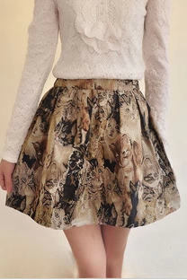 High Waist Embroidered Happy Cutie cat Skirt