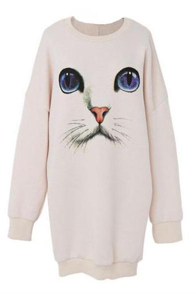* Ship* Cat Print Long Sweatshirt