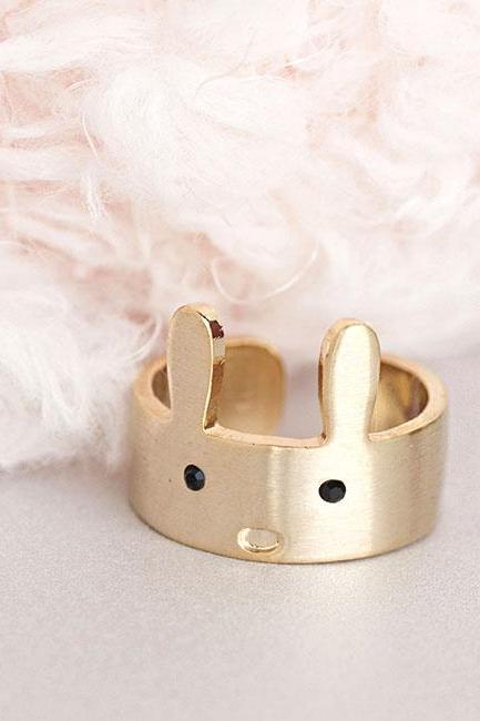 Gold Rabbit Ring, Whimsical Easter Bunny Ear Jewelry