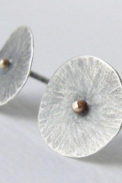 Sterling Silver And Gold Studs . Mushroom Coral
