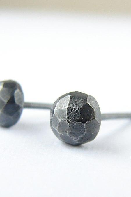 Small Faceted Studs . Black Oxidized Sterling Silver Earrings