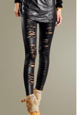 Lace and PU Black Leggings