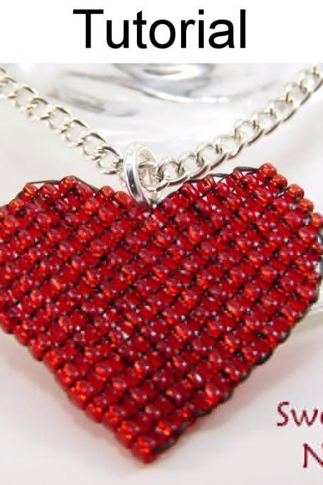 Beading Tutorial Pattern Necklace Pendant - Valentines Heart Jewelry - Square Stitch - Simple Bead Patterns - Sweet Heart Necklace #4568