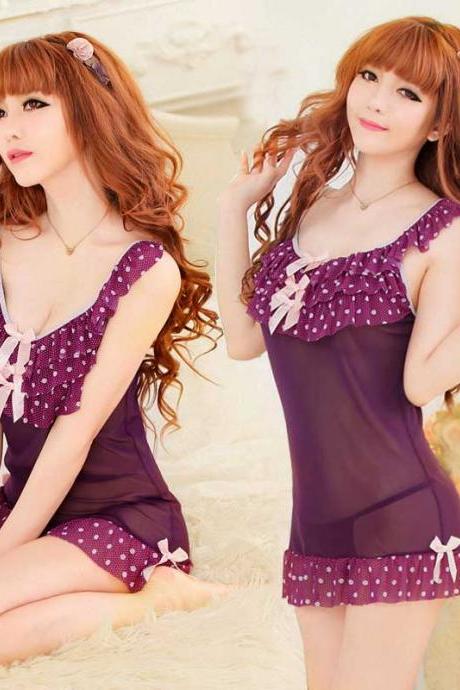 Cute Charming Polka Dot Sleepwear Sleepdress