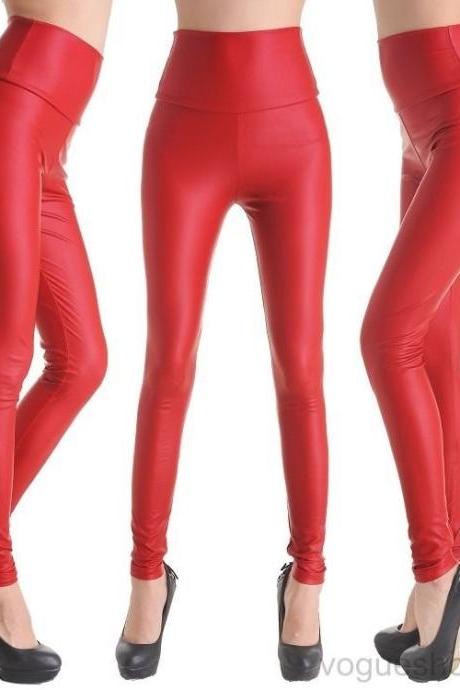 Sexy Women Faux Leather Stretch High Waist Leggings Pants Tights 4 Size 19 Colors 