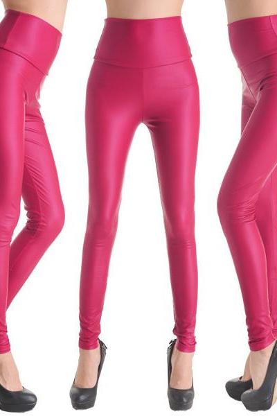 Sexy Women Faux Leather Stretch High Waist Leggings Pants Tights 4 Size 19 Colors