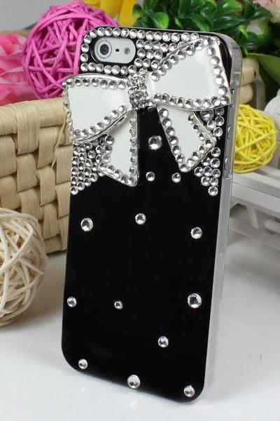 ew Black Back Latest Bling Bow Tie Rhinestone Hard Back Case Cover Skin For Apple iPhone 5 5th 5G
