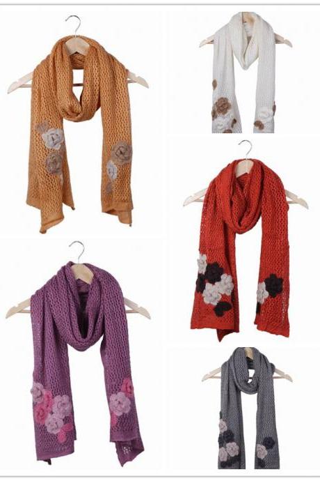 inter Women Mohair Long Scarf Warm Knit Neck Scarves Soft Crochet Wraps With Flower Style Choose DRO*1