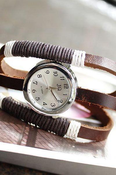 hot sale Russia 3 ring Handmade rope antique Cow Leather watches vintage ladies