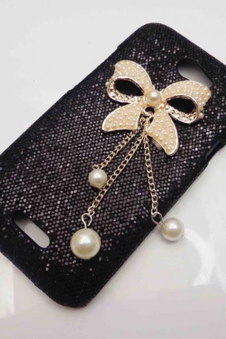 Bling Shiny Deluxe Small Bow Black Blingy Case Cover for HTC One S NEW HOT