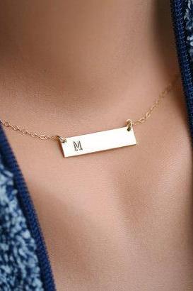 Personalized Bar Necklace, Initial Bar Monogram Necklace, Contemporary Bridesmaid&amp;amp;#039;s Jewelry, Initial Rectangle Necklace