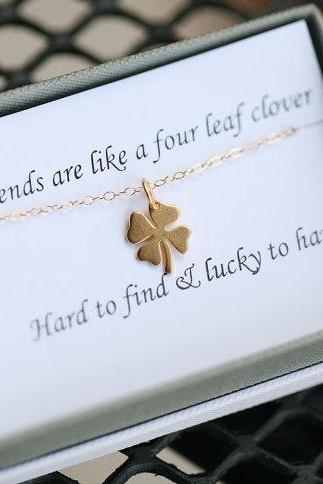 Four Leaf Clover Necklace,shamrock Necklace, Gold Shamrock, Friend Gift,graduation Gift,sisterhood,birthday Gift
