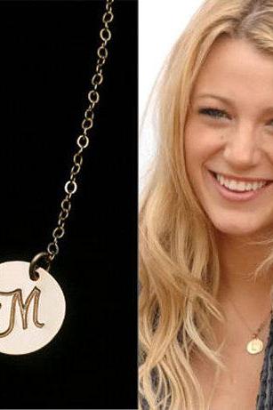 Initial Pendant, Large Disc Necklace, Personalized Jewelry, Monogram Initial Charm, Celebrity Inspired Jewelry,bridesmaid Gifts