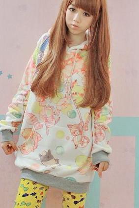 New Winter spring 2014 Harajuku Happy Wolves Hooded Sweater