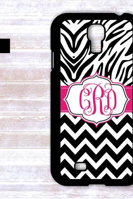 Monogrammed Zebra Print Chevron Case - Personalized iPhone Case Samsung Galaxy Cover