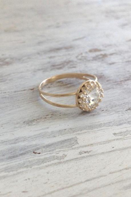 Gold ring, wedding ring, stacking ring, vintage ring, stackble ring, clear crystal ring, stackble gold ring