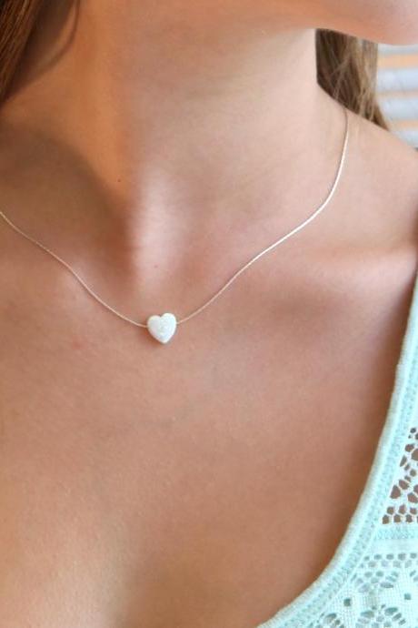 Heart Necklace, Silver Necklace, Opal Heart Necklace, Heart Necklace, Opal Necklace, Glistening Opal, Gold Necklace -009