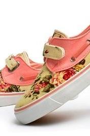 Floral Canvas Shoes For Women Printed Sneaker Flats