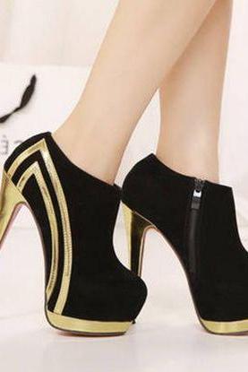 Prd-metallic Gold And Black High Heel Ankle Boots