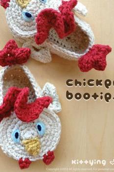 Crochet Pattern Chicken Rooster Cockerel Cock Baby Booties 2 Crochet PATTERN PDF - Chart & Written Pattern by kittying