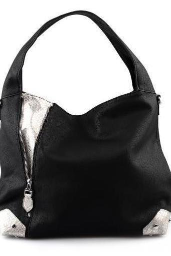 Black Handbag. Black Tote Handbag. Black Hobo Bag. Black Leather Tote. Large Handbag. Jet. Black.