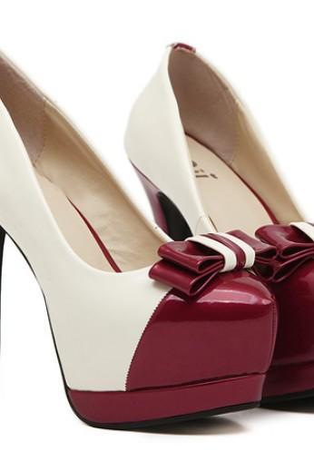 Color Block Bow Knot High Heel Shoes