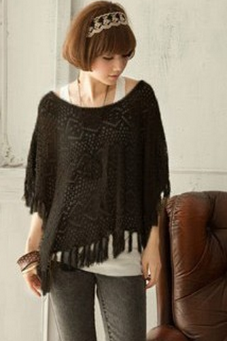 New Fashion Korea Style Women's Sweater A word is gotten Hollow out Tassel tassel Sweater Top#2688