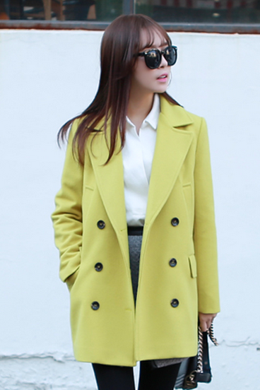 Lime Yellow Women Casual Office Chic Trendy Modern Look Long Jacket Winter Autumn Coat Outerwear 182744326 A3054
