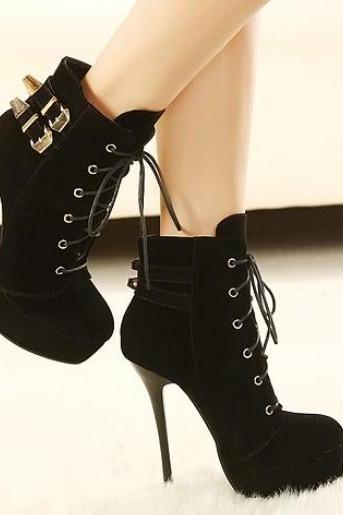 Black Platform High Heels Ankle Boots