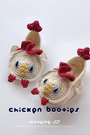 Chicken Rooster Cockerel Cock Toddler Booties Crochet Pattern Pdf - Chart &amp;amp;amp; Written Pattern By Kittying