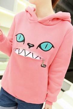 2015 sexy and cute Hooded Zippered Cat Fleece Sweatshirt Sweater for women