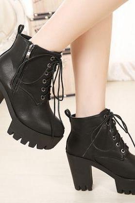 Street Style Black Chunky Heel Boots