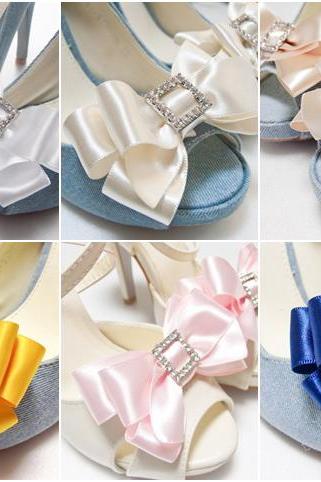 Satin bow shoe clips,Set of 2