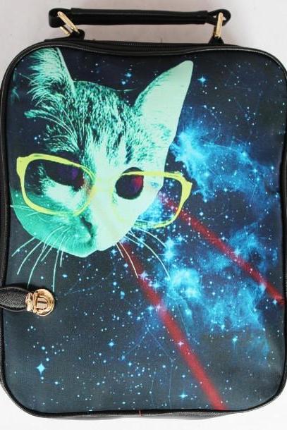 Cool Shiny Cat With Glasses Backpack Bag