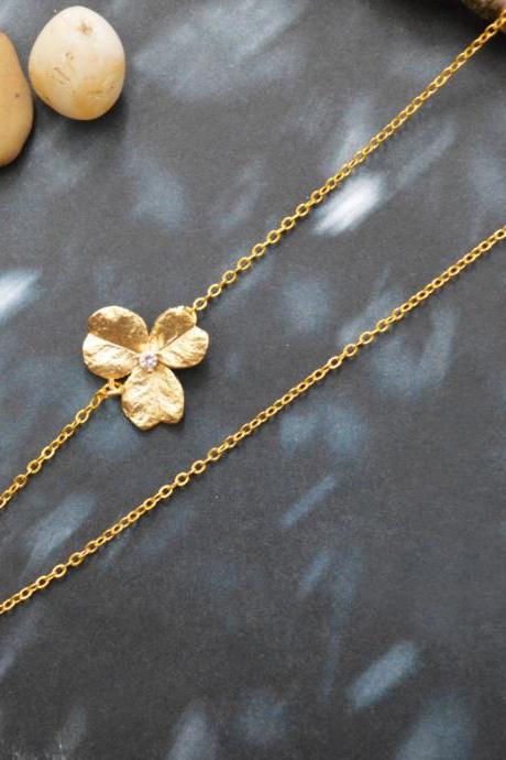 A-180 Sideways Necklace, Cubic Flower necklace, Asymmetrical, Unbalanced, Simple necklace, Gold plated/Everyday jewelry /Special gift/