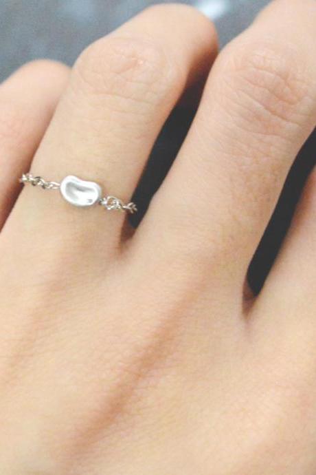 E-052 Mini bean ring, Chain ring, Cubic ring, Simple ring, Modern ring, Silver plated ring/Everyday/Gift/