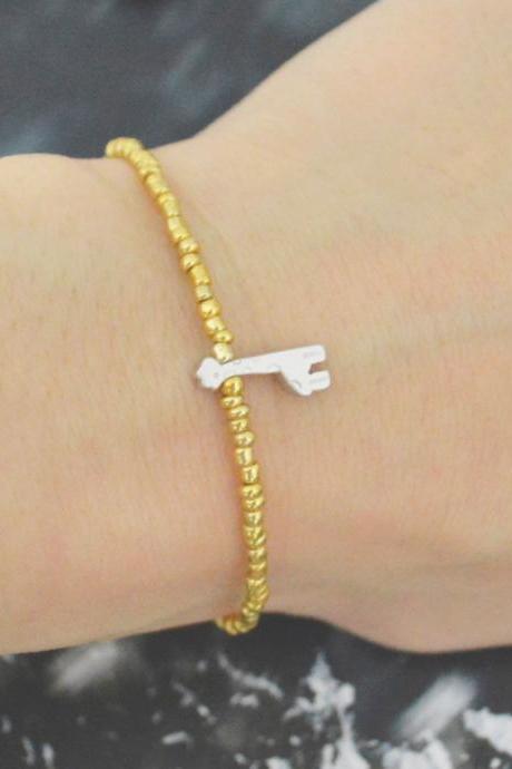 C-157 Gold Beaded bracelet, Seed bead bracelet, Giraffe bracelet, Simple, Modern bracelet, Silver plated/Everyday jewelry/