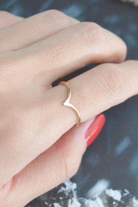 E-059 Chevron ring, Triangle, Simple ring, Modern ring, Gold plated ring/Everyday/Gift/