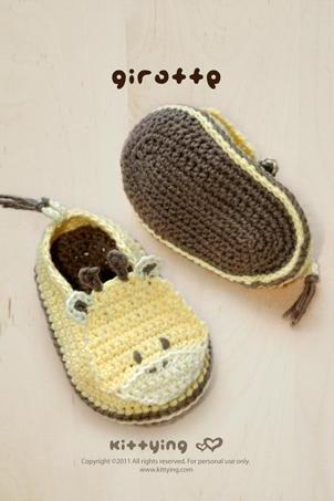 Giraffe Baby Booties Crochet PATTERN, PDF by kittying