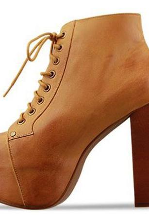 Bamboo Suede Tassel Lace Up Chunky Heel