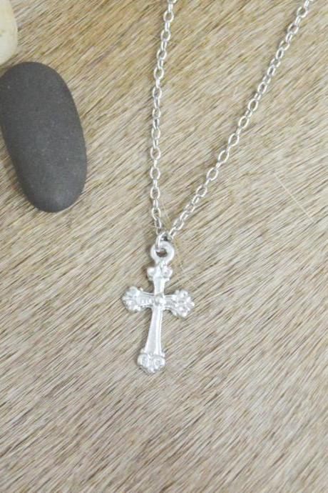 A-187 Cross necklace, Simple Necklace, Modern necklace, Silver plated/ Bridesmaid gifts / Everyday jewelry /
