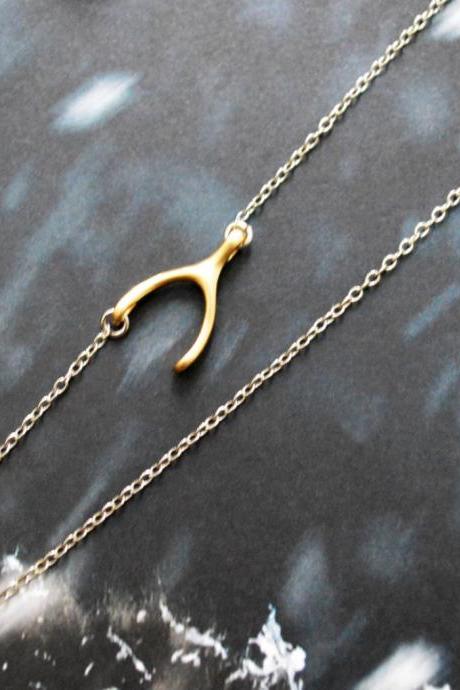 A-178 Sideways Wishbone Necklace, Asymmetrical, Unbalanced Necklace, Simple Necklace,silver, Gold Plated /bridesmaid/gifts/everyday Jewelry/